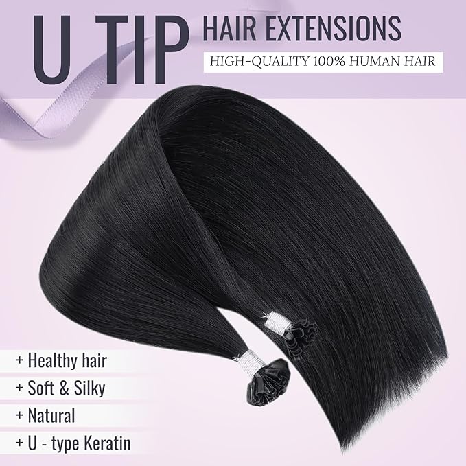 Fshine U Tip Human Hair Extensions 18 Inch 50g - Pre-Bonded Nail Tip Hot Fusion Ktip Extensions - Straight Soft Hair