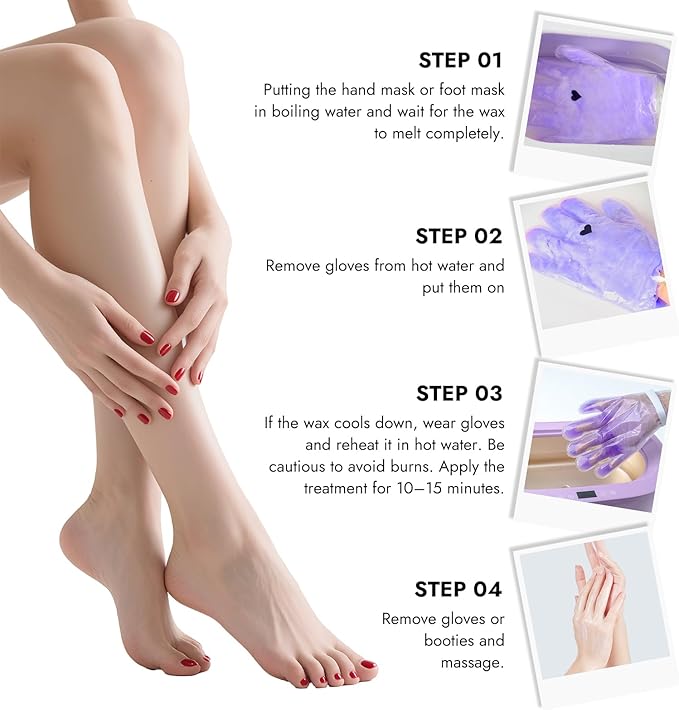 Paraffin Hand Mask & Paraffin Foot Mask, 1Pair Each, Moisturizing Gloves Soften Your Hands and feet in 10-Minute Hydration Softening (Purple)