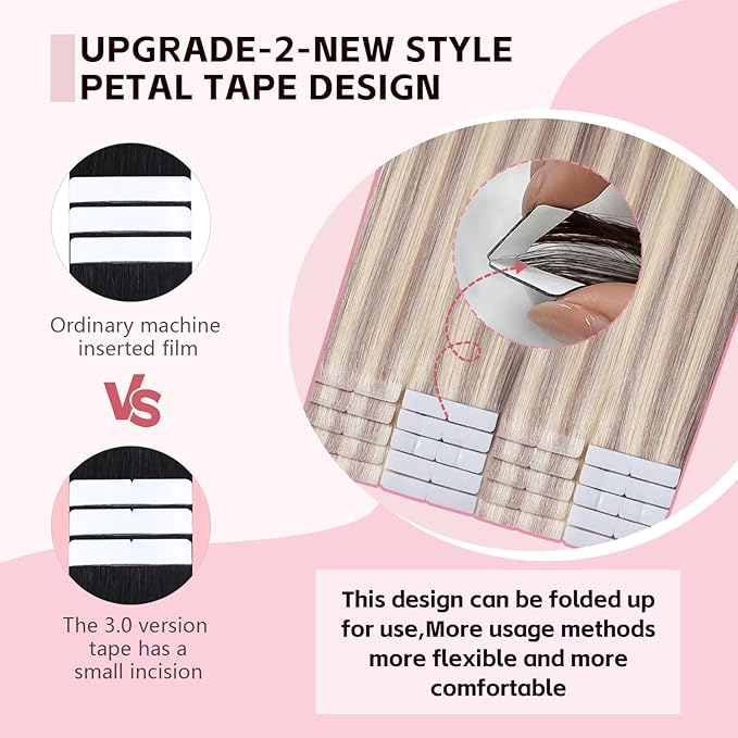 3rd-Generation Invisible Tape in Hair Extensions Human Hair #18p613 Ash Blonde with Bleach Blonde 20pcs 40g 18inch Seamless Insert Hand-Tied Invisi Tape ins Extensions（#18p613-18inch）