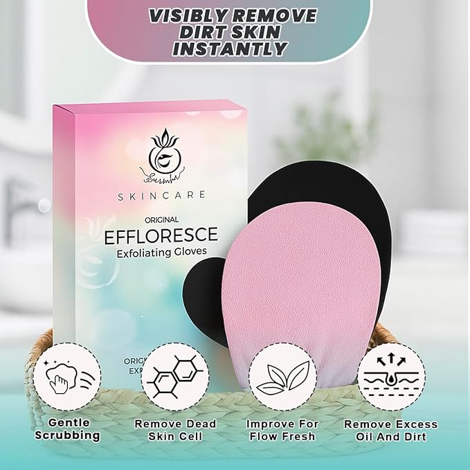 Exfoliating Glove Pack of 2 – Deep Cleaning Exfoliating Body Scrubber- Exfoliating Gloves for Shower for Smooth Radiant Skin – Dead Skin Remover & Body Scrub Mitt for Skin Cell Renewal