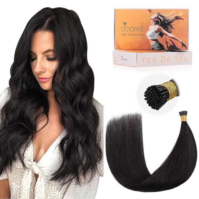 DOORES I Tip Hair Extensions, Human Hair, Natural Black, 50g/100s, 14 Inch, Remy, Silky Straight, Real, Cold Fusion, Natural Smooth