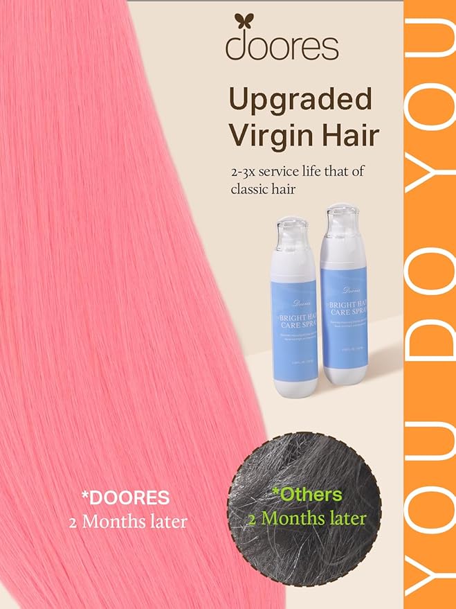 DOORES Real Human Hair Extensions, Remy Hair Extensions Straight Hair, 25g 10pcs 14 Inch Light Pink Tape