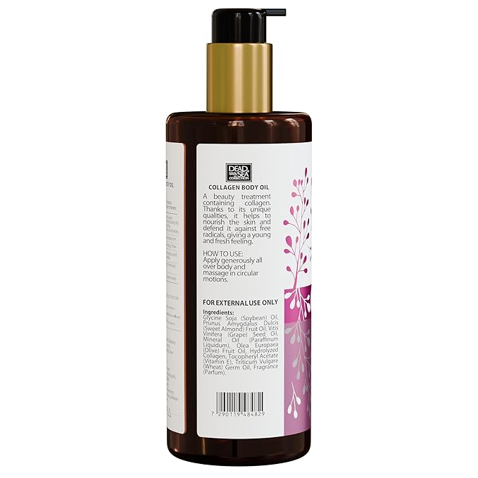 Dead Sea Collection Collagen Body Oil for Dry Skin – Moisturizing & Hydrating Skin Oil with Vitamin E and Blend of Almond, Grape, Olive, Wheat Germ Oil – Soothing & Nourishing Skin Care – 6.76 oz
