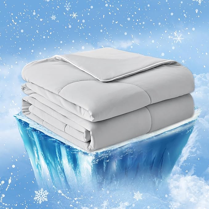 Cozy Bliss Cooling Comforter King Size, Cooling Blankets for Hot Sleepers and Night Sweats, Gray Summer Comforter for King Size Bed, Breathable Soft Lightweight Silk Smooth