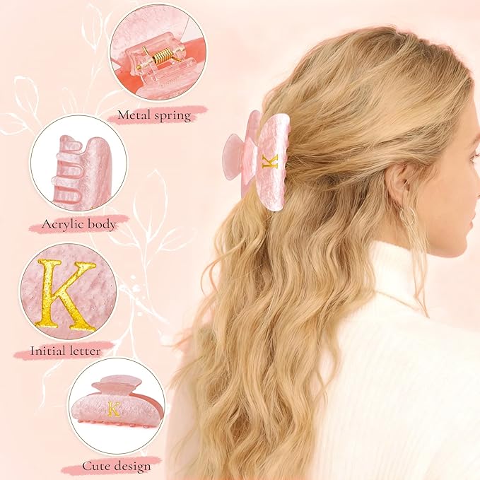 Hair Clips for Women | Monogram Hair Claw Hair Accessory | Personalized Gifts for Women Teen Girl Trendy Stuff | Cute Hair Claws | Gifts for Girls Her Mom Bridesmaid Wife - Pink,M
