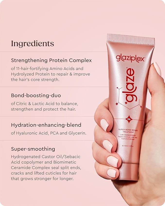 glaze Glaziplex Super Bond Repair Hair Treatment Mini - 4-in-1 Bonding Formula - Deep Repair for Damaged Hair - Strengthens & Protects in Just 4 minutes - 1.7 Fl Oz