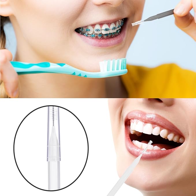 Patelai 100 Pieces Braces Brush for Cleaner Interdental Brush Toothpick Dental Tooth Flossing Head Oral Dental Hygiene Flosser Toothpick Cleaners Tooth Tool(Blue, Grey, White,Various Sizes)