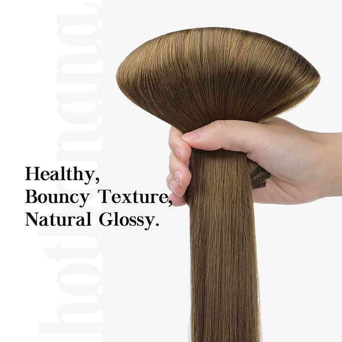HOTBANANA Human Hair Clip in Hair Extensions, Medium Brown 120g Clip in Hair Extensions Real Human Hair Straight Remy Hair Clip in Hair Extensions 24 Inch 7pcs