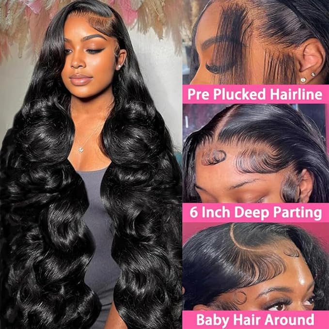 30 Inch 13x6 Body Wave Lace Front Wigs Human Hair Pre Plucked Glueless Wigs Human Hair 180% Density Brazilian Virgin Body Wave Lace Front Wig 13x6 HD Frontal Wigs for Women