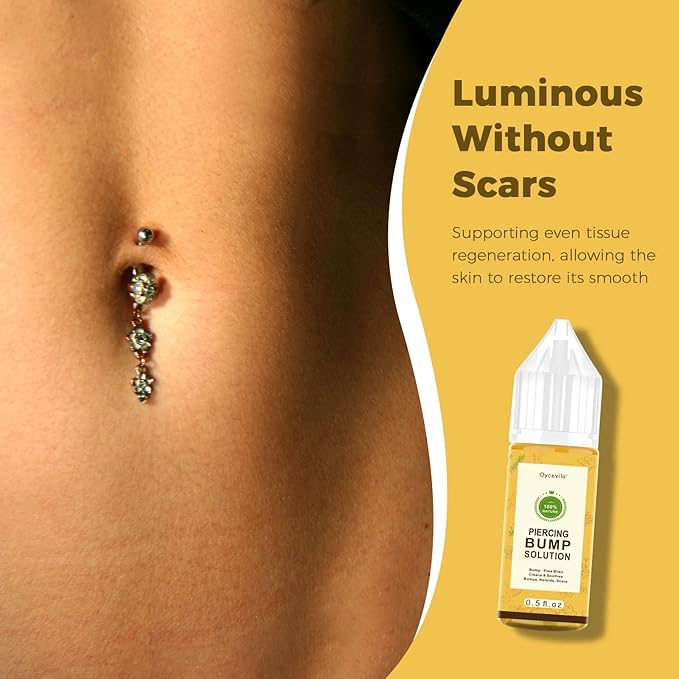 0.5oz -100% Natural Piercing Bump Solution & Keloid Bump Removal Drops (with 20 Cotton Swabs), Professional Piercings Aftercare Oil to Relieve & Reduce Appearance of Keloid/Scar on Nose, Ear & Belly