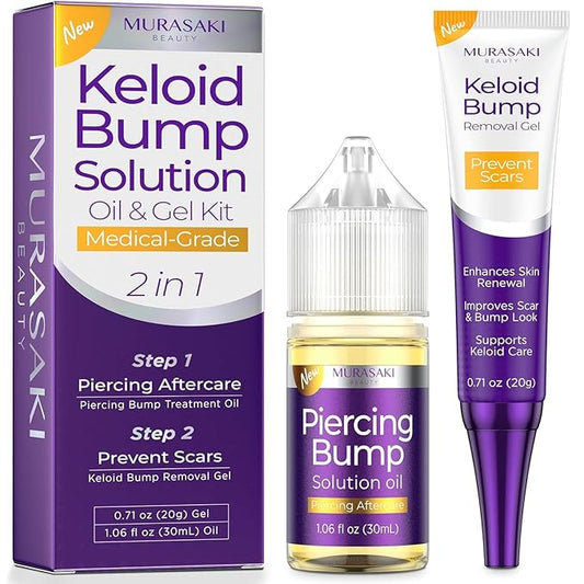 Piercing & Keloid Bump Solution Oil & Gel Kit, Piercing Aftercare Treatment Piercing Bump Solution Aftercare Oil (30 mL) + Keloid Bump Removal Gel (20 g) (0.71 oz (20g))