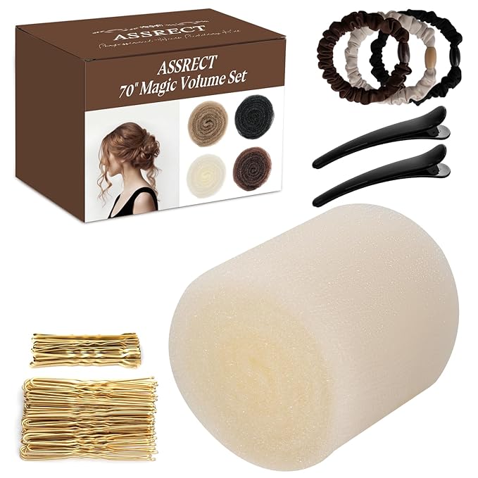 70 * 5"Updo Hair Hair Bumps, Volume Insert Kit Accessories with 20 Bobby Pins, 20 U-Shape Pins, 2 Duckbill Clips, 3 Hair Ties Ponytail Volumizer For Bun, Wedding, Party (Blonde)