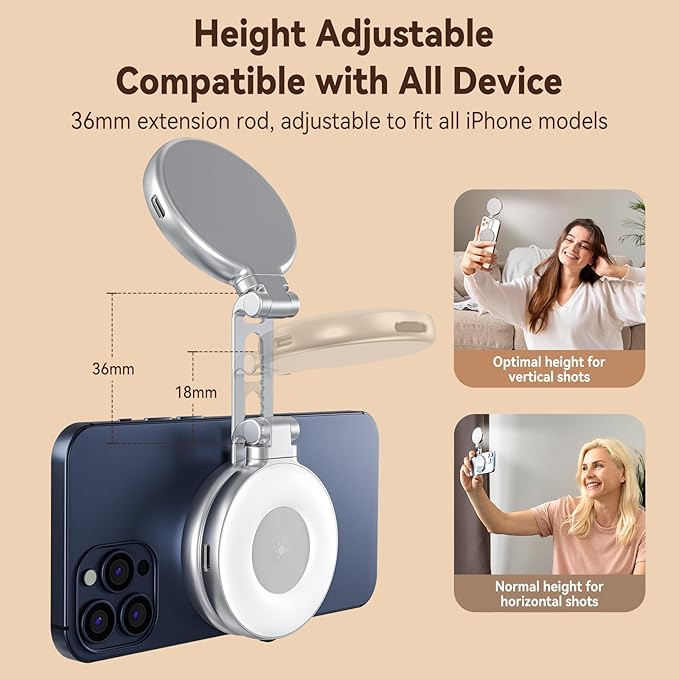 C03 Magnetic Selfie Light, Phone Light Compatible with iPhone Magsafe, CRI97 360° LED Ring Fill Light with Mirror for Selfies/Photography/TikTok/Zoom Calls/Video Conference