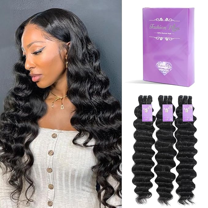 FASHION PLUS Raw Human Hair Bundles Loose Deep Wave 16 18 20 Inch Loose Wave Bundles Human Hair Real Raw Hair Thick and Soft, Triple Lifespan