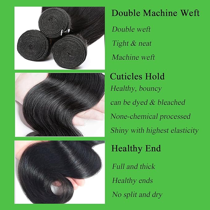 Human Hair Bundles 22 24 26 Inch Body Wave Bundles Human Hair 100% Unprocessed Brazilian Virgin Hair Quick Weave Real Human Hair Extensions Natural Black