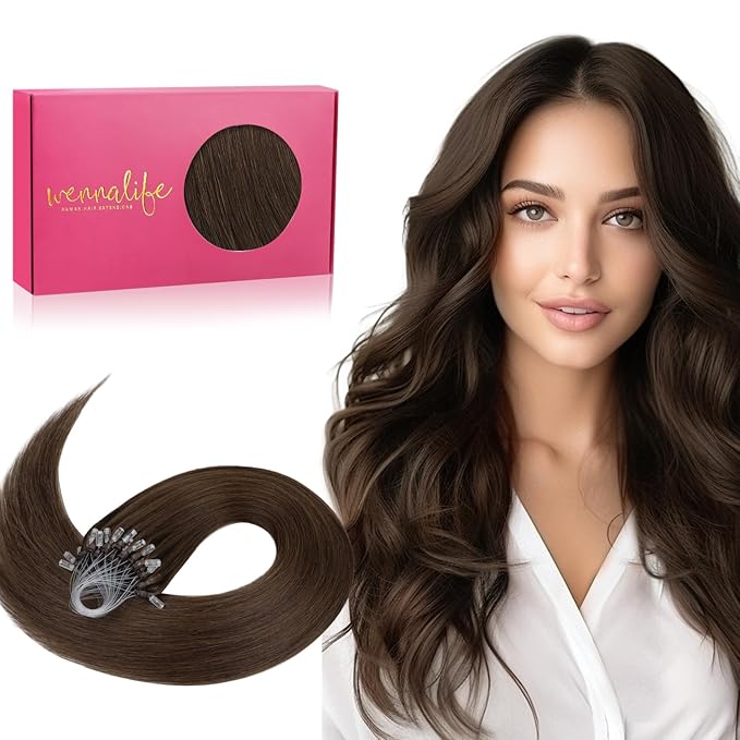 WENNALIFE Microlink Hair Extensions Human Hair, 50g 50s 24 Inch Chocolate Brown Remy Micro Bead Hair Extensions Real Human Hair Micro Link Micro Loop Micro Ring Hair Extensions Straight Microlinks