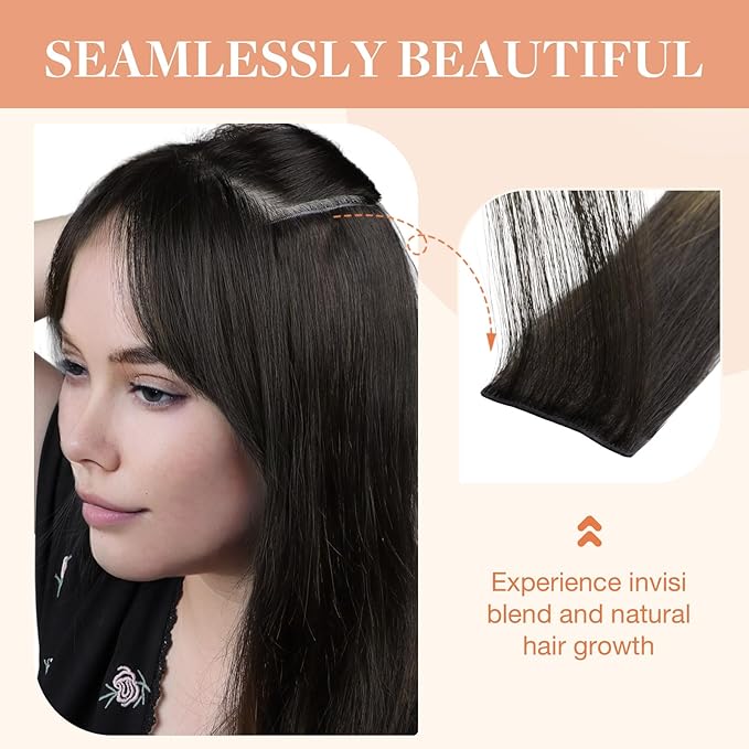 GOO GOO Invisi Edge Clip in Hair Extensions 14inch 130g 9Pcs Injected Seamless PU Clip in Hair Extensions, Virgin Real Human Hair, 2/6/18 Balayage Brown to Dirty Blonde