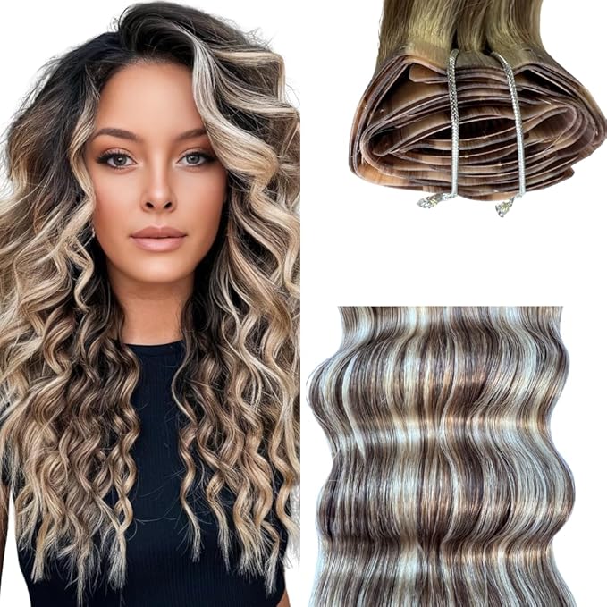 Envie Me Luxury Hair Extensions Clip In Remy Cuticle Intact Double Drawn Seamless Curly Real Human Hair #P6/1001 Brown with Light Blonde mix 20 inches 8 pieces 20 clips 120g