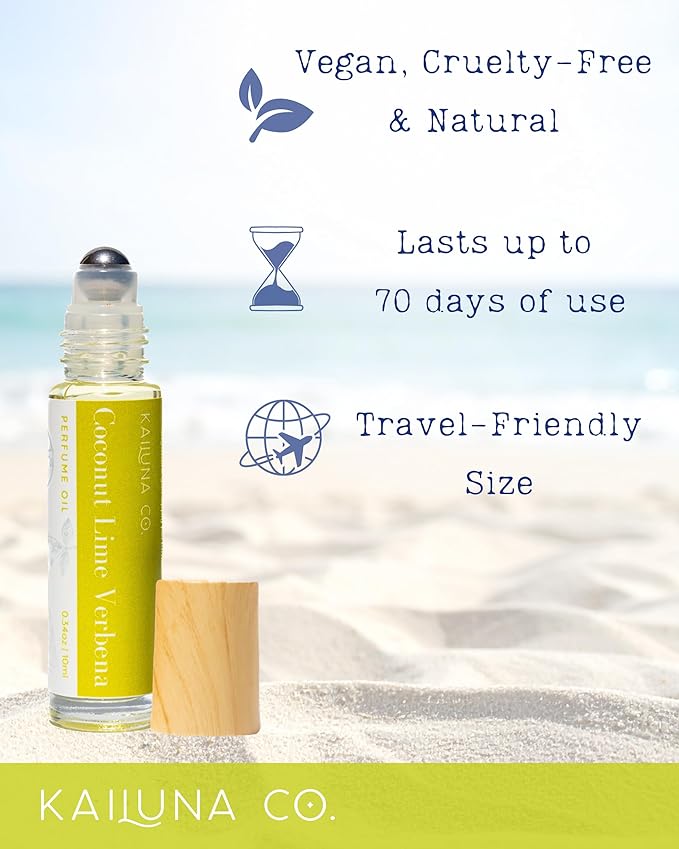 Coconut Lime Verbena Delicious Natural Pure Essential and Fragrance Oil Perfume Roll On with Organic Jojoba Oil, Eau de Toilette, Small-Batch, Alcohol Free, Handmade in California