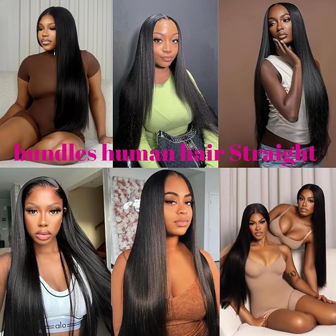 Human Hair Bundles Straight Hair Bundles 16 16 16 Inch Brazilian 100% Unprocessed Virgin 3 Bundles Human Hair for Black Women