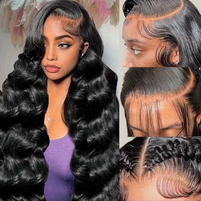 13x6 Body Wave Lace Front Wigs Human Hair Pre Plucked 200% Density HD Transparent Glueless Lace Frontal Wigs with Baby Hair for Women 28 Inch