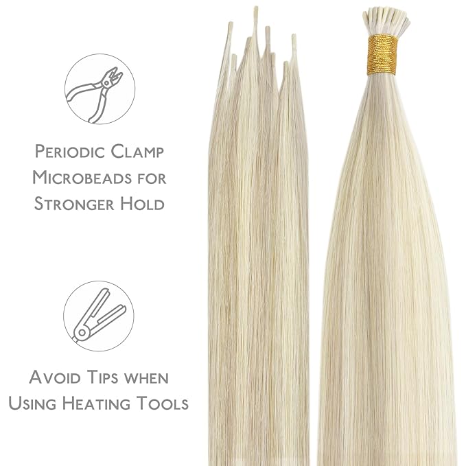 WENNALIFE I Tip Hair Extensions Human Hair, 50g 50s 20 Inch Ash Blonde Highlighted Platinum Blonde Remy Itip Human Hair Extensions Invisible Itips Straight I Tips Fusion Extensions Real Human Hair