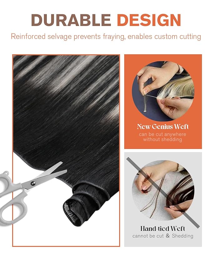 Sunny Hair Genius Weft Hair Extensions Human Hair Bundles Black to Silver Sew in Hair Extensions Straight Hair Extensions Real Human Hair Genius Weft Hand Tied 22 Inch 80G Black Ombre Silver Grey