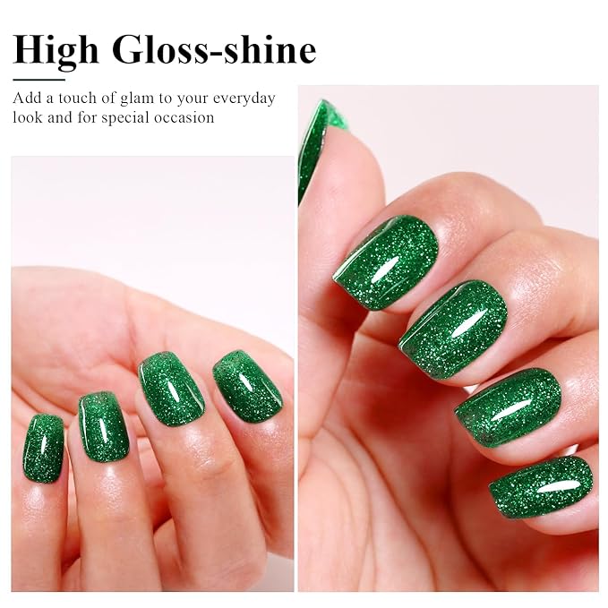 Imtiti Glitter Gel Nail Polish Set, Christmas Red and Green Glitter Gel Polish Soak Off LED U V Shimmer Sparkle Nail Gel Polish DIY Nail Art Starter Manicure Salon Gel Nail Polish Kit 10ML