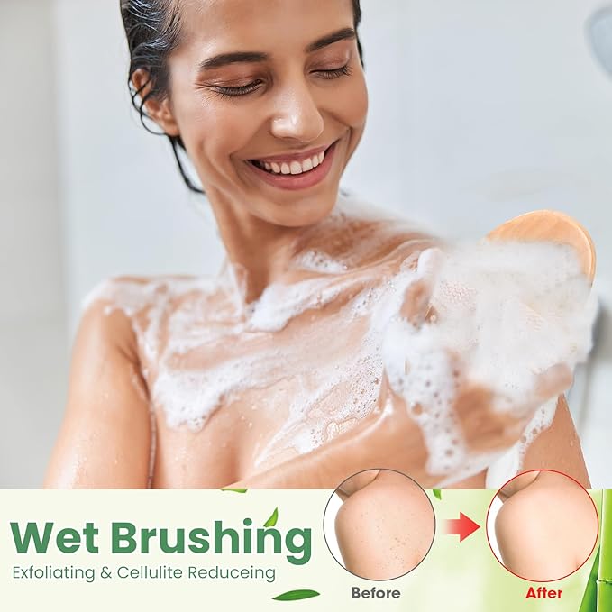 Gejoy 2 Pcs Dry Brushing Body Brush Exfoliating Brush with Massage Nodule Dry Skin Body Scrubber for Shower Bath Back Circulation Improvement Dead Skin Exfoliator (4.92 x 2.56 Inches,Wood Color)