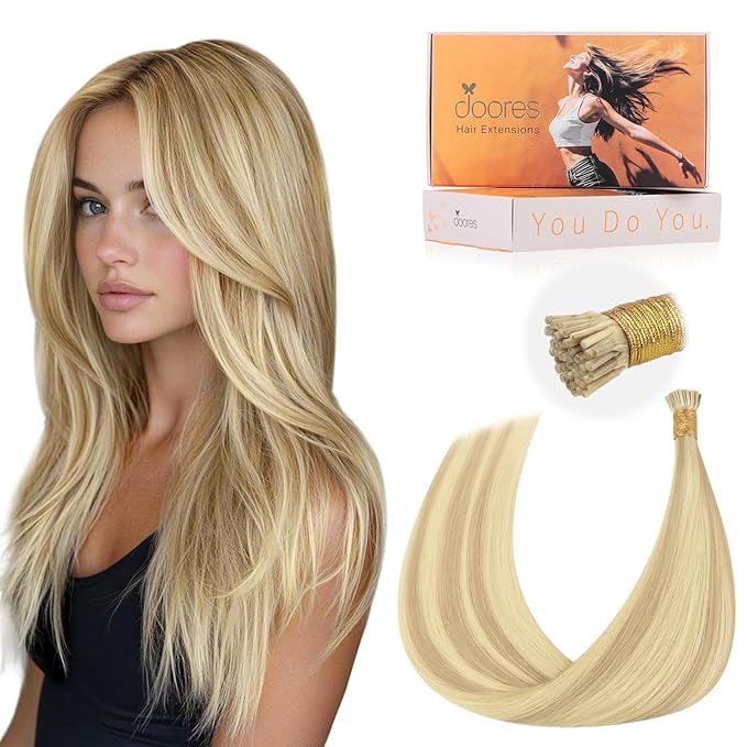 DOORES Itip Human Hair Extensions, Drity Blonde Highlight Golden Blonde 50g/50s 20 Inch, Straight Hair Extensions Virgin Extensions