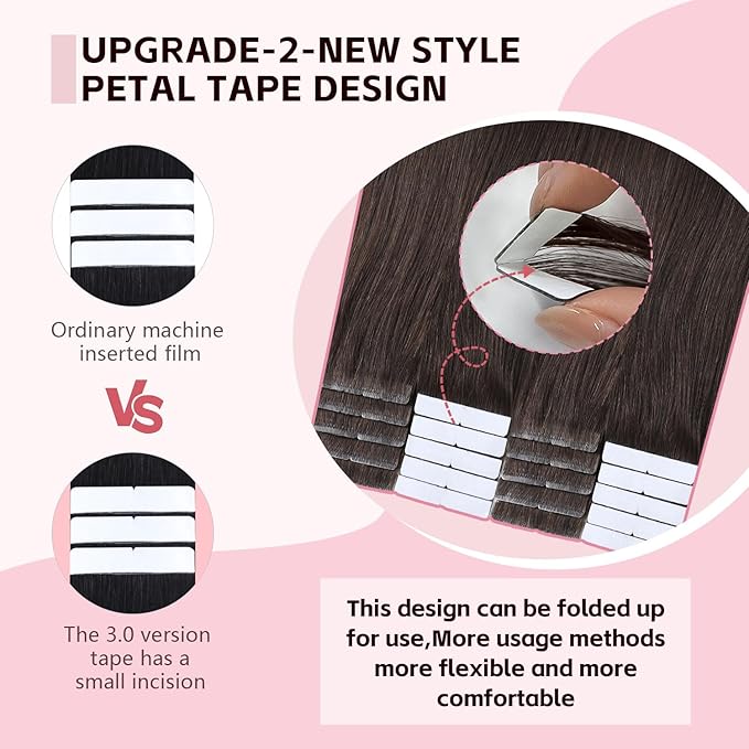 Injection Tape in Hair Extensions Human Hair 3rd-Generation Pro3.0#2 Dark Brown 20pcs 35g 16inch Seamless Hand-Tied Invisi Edge Invisible Tape ins Extensions（#2-16inch）