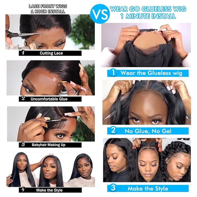 Wear and Go Glueless Wigs Human Hair Pre Plucked Pre Cut 7x5 HD Lace Body Wave Lace Front Wigs Human Hair 180% Density Put on and Go Glueless Wig Human Hair for Black Women 20 Inch