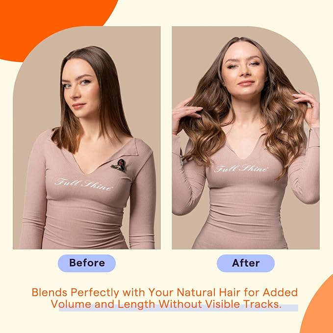 Full Shine Tape in Hair Extensions 20PCS Ombre Color 2 Darkest Brown Fading to 3 and 27 Honey Blonde Double Sided Hair Extensions Real Human Hair Tape in 12 Inch Seamless Skin Weft 30 Grams for Party