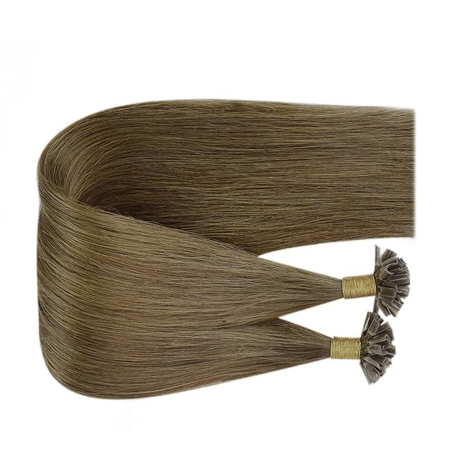 Fshine Middle Brown Nail Tip Human Hair Extensions 14 Inch Keratin Bondings Hair Extensions Soft Human Hair Chocolate Brown U Tip Hair Extensions Straight Hair 40g/50s