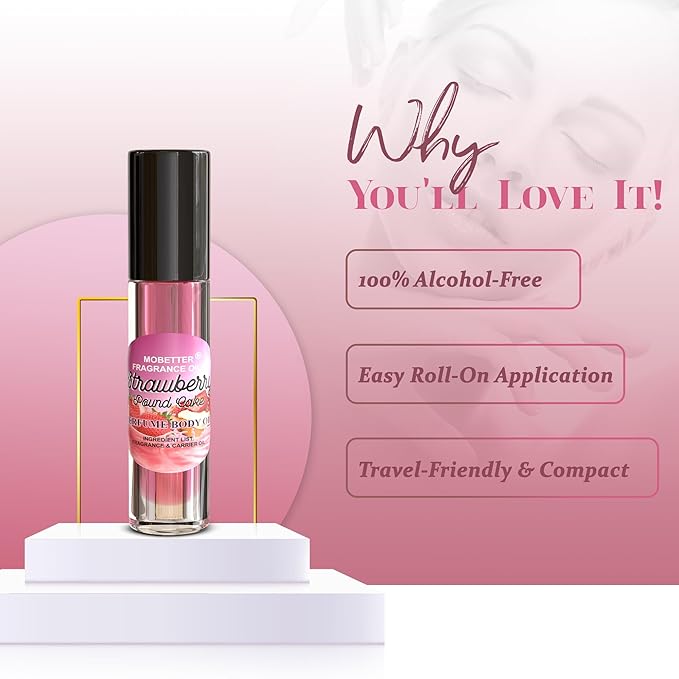 MOBETTER FRAGRANCE OILS Strawberry Pound Cake Perfume body oil fragrance, Floral Fruity Gourmand fragrance for women, Travel Size