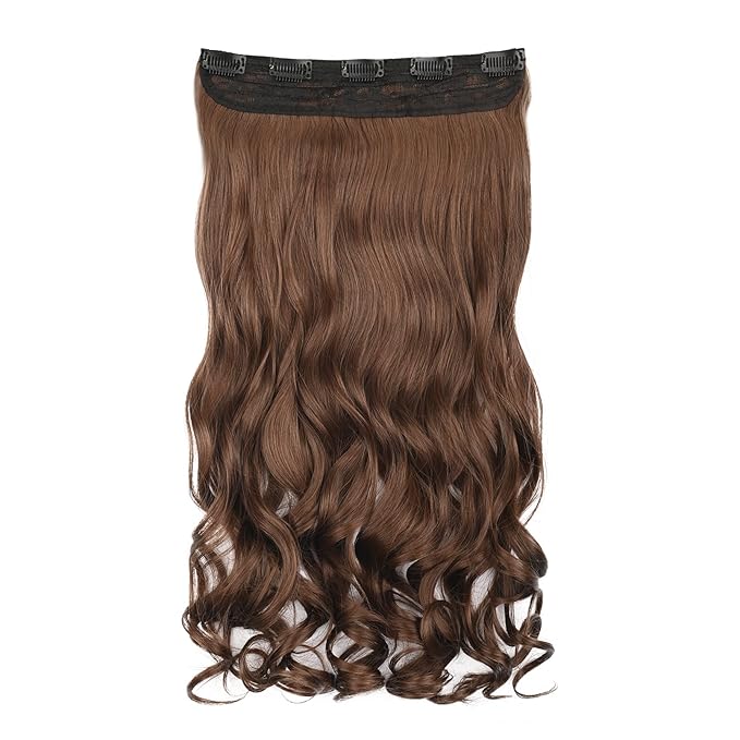 REECHO 14" 1-Pack 3/4 Full Head Curly Wavy Clips in on Synthetic Hair Extensions HE008 Hairpieces for Women 5 Clips 3.6 Oz per Piece - Medium Warm Brown