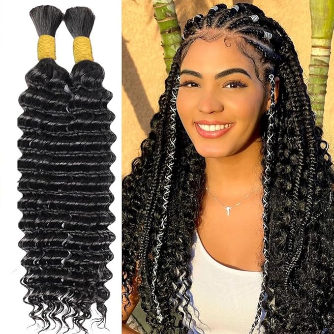 16 Inch Human Braiding Hair 100g Deep Wave Bulk Human Hair for Braiding Brazilian Virgin Human Hair Bundles Wet and Wavy Bundles No Weft Curly Human Hair Extensions for Boho Braids Natural Black