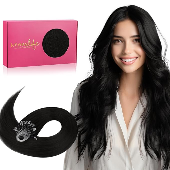 WENNALIFE Microlink Hair Extensions Human Hair, 50g 50s 18 Inch Jet Black Remy Hair Microbead Micro Link Microloop Microring Invisible Straight Natural Fusion Installation