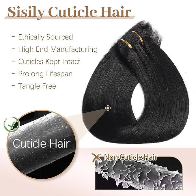 Sisily Clip in Hair Extensions Real Human Hair,16 inch 120g, Natural Straight Human Hair Clip in Extensions for Black Woman, Soft Straight 7pcs Per Set with 16 Clips Double Weft