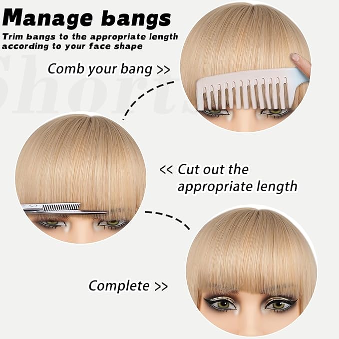 MAYSA Blonde Bob Wig with Bangs for Women, Short Straight Bob Wigs, Synthetic Natural Looking Daily Party Wigs # Gloden Blonde mix Platinum Blonde