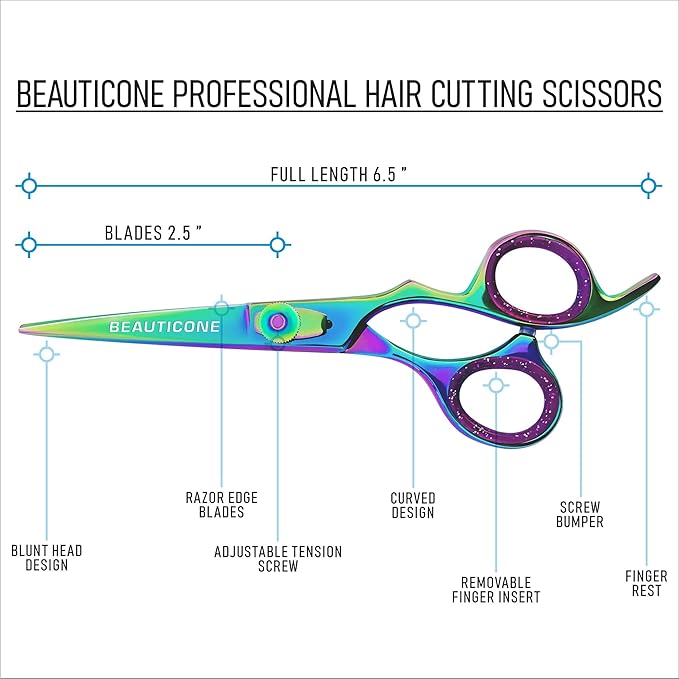 BEAUTICONE Hair Cutting Scissors, Professional 6.5" Barber Shears for Haircut Men/Women, Beard & Mustache Trimming Stainless Steel Hairdressing Scissors, Adjustable Screw