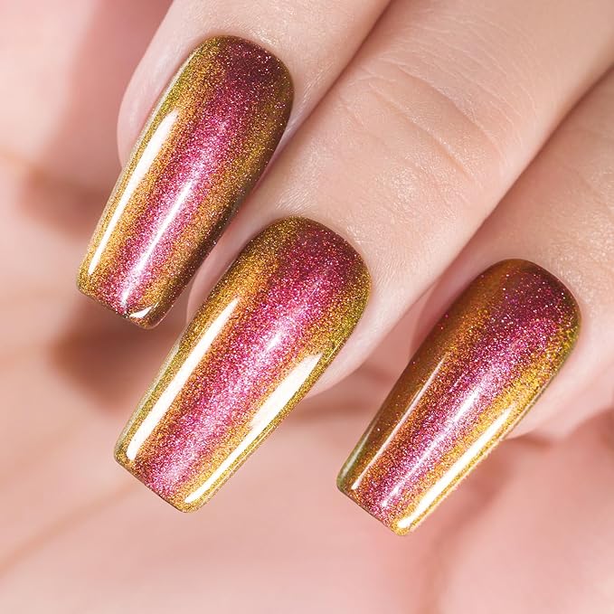 RARJSM Chameleon Glitter Gel Nail Polish Purple Red to Green Shimmery Multichrome Color Changing Gel Polish Curing Requires Sparkle Shimmer Nail Gel Varnish Soak Off DIY at Home Salon 15ml