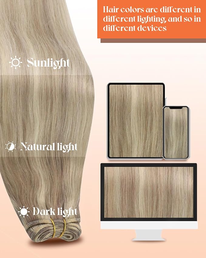 Sunny Hair 120g Human Hair Extensions Sew in Blonde Highlights Human Hair Weft Extensions Dark Ash Blonde Highlighted Light Blonde Hair Weft Sew in Human Hair Bundles Long Straight Hair 20inch