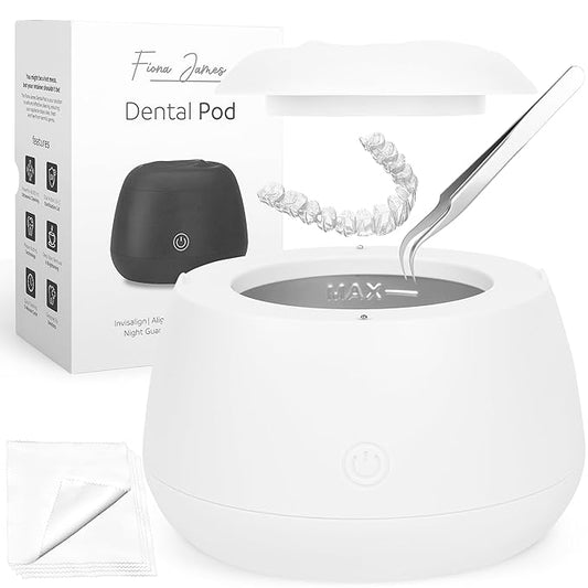 Fiona James 48kHz Ultrasonic Dental Pod Cleaner with UV – White | Retainer, Aligner, Night Guard & Denture Cleaner | Sonic Cleaning Machine for Oral Appliances & Jewelry