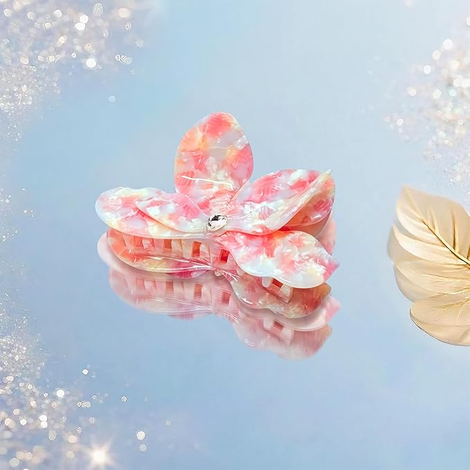 Flower Hair Claw Clips,Acetate Flower Hair Clips Cute Large Hawaiian Claw Clips for Women,3.82 Inch, Durable Design for Thick or Thin Hair (Pink)