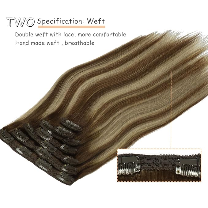Caliee Human Hair Clip in Extensions 18Inch Invisible Real Hair Clip in Extensions Color R4A-4A/26 Brown Clip in Hair Extensions Remy Hair 7PCS for Full Head Thick Ends 120G