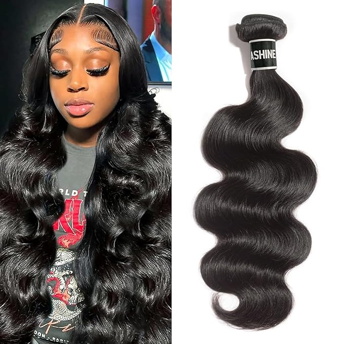 ASHINE Human Hair Bundle Body Wave Straight, Unprocessed Cambodian Raw Hair Bundles for Women Natural Black 16 Inch, Keep Soft and Silky After Multiple Washes