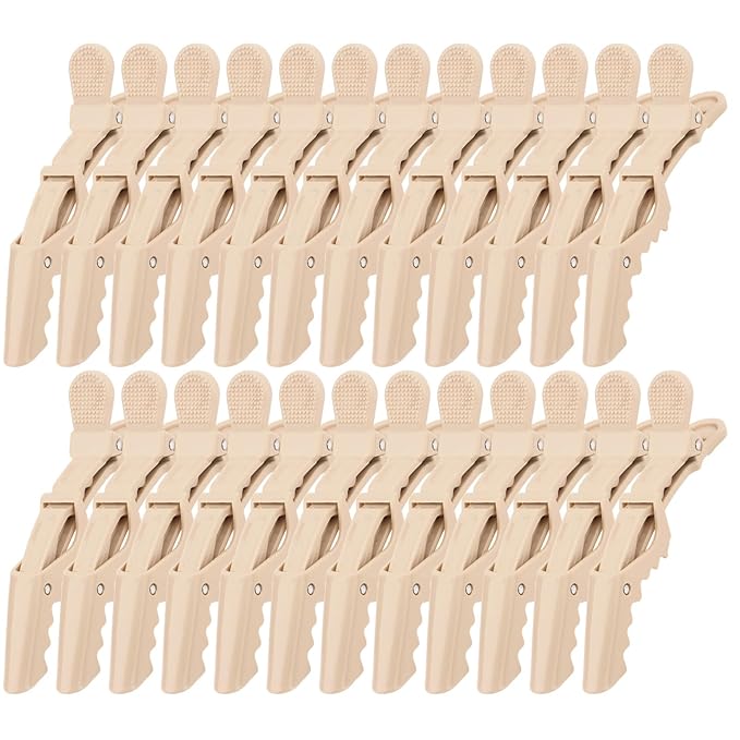 24 Pack Alligator Hair Clips for Styling, Sectioning Crocodile hair Clips Professional Barber Accessories for Salon of Thick Curly Volume Hair (Beige)
