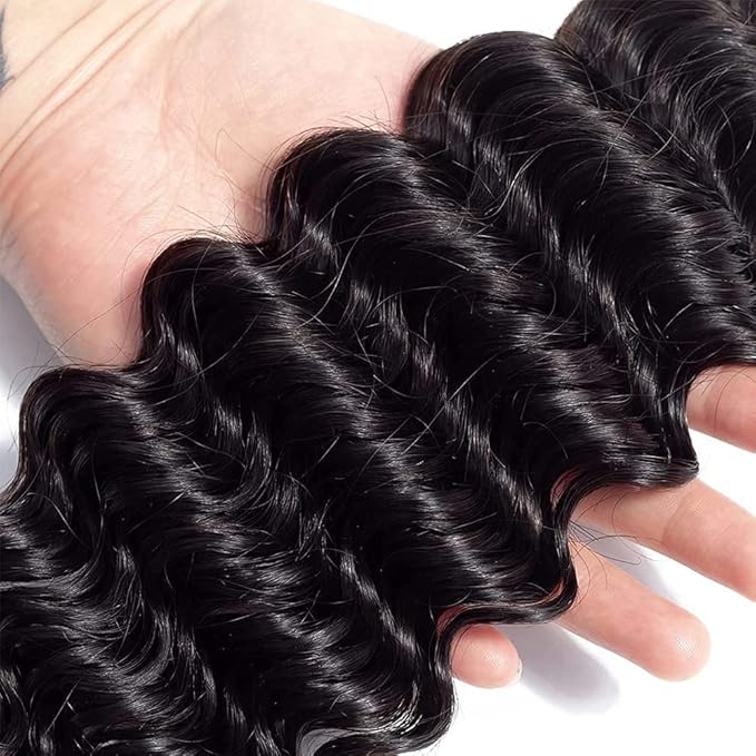 22 24 26 inch WuvuSnm Human Hair Bundles Human Hair Deep Wave Bundles Brazilian Remy Wet and Wavy Bundle #1B Color 300g