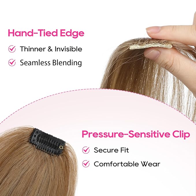 REECHO Clip in Hair Volumizer, Short Thick Clip in Hairpieces Adding Extra Hair Volume Extensions for Women with Thin Fine (Light Brown with Blonde Highlights, 8 Inch(Pack of 2))